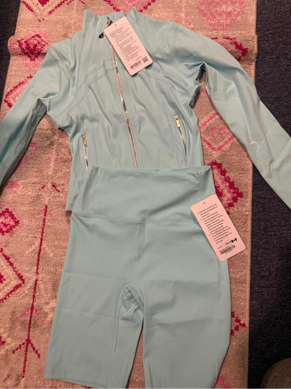 Lululemon Light Teal Define Jacket & High-Rise Biker Shorts Set | Size 6 | NWT